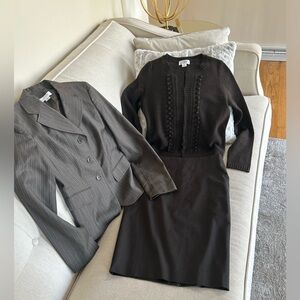 LOFT Brown Pinstripe Blazer and Brown Skirt Suit Set with Brown sweater